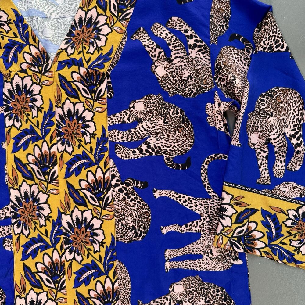 Leopard Floral Kimono Top SMALL Blue Safari Holiday Statement